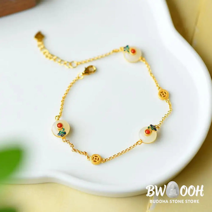 BWOOOH Peace Buckle White Jade Luck Copper Bracelet | natural stone spiritual bracelet for healing and mindful living
