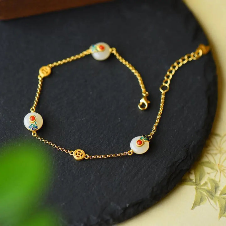 BWOOOH Peace Buckle White Jade Luck Copper Bracelet | natural stone spiritual bracelet for healing and mindful living