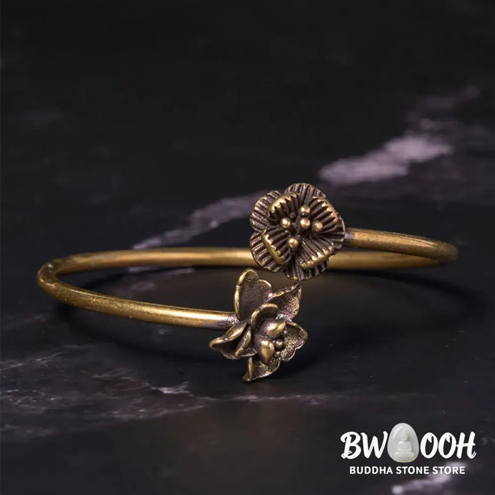 Buddha Stones Peach Blossom Copper Brass Healing Bracelet Bangle - BWOOOH - Bracelet Bangle