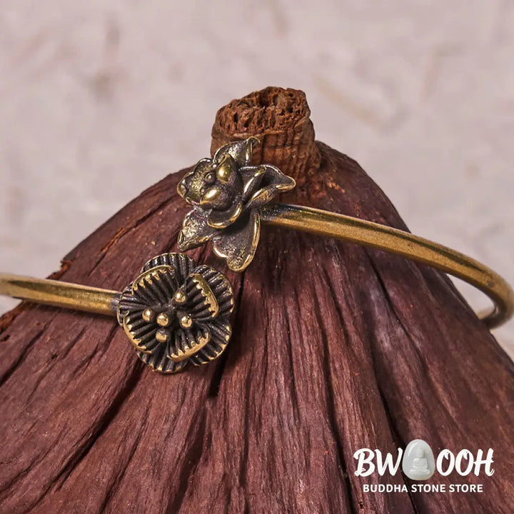 Buddha Stones Peach Blossom Copper Brass Healing Bracelet Bangle - BWOOOH - Bracelet Bangle