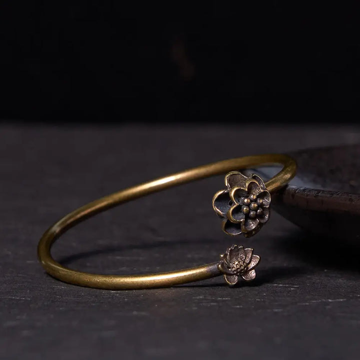 BWOOOH Peach Blossom Copper Brass Healing Bracelet Bangle - BWOOOH - Lotus Copper(Wrist Circumference: 14-17cm)