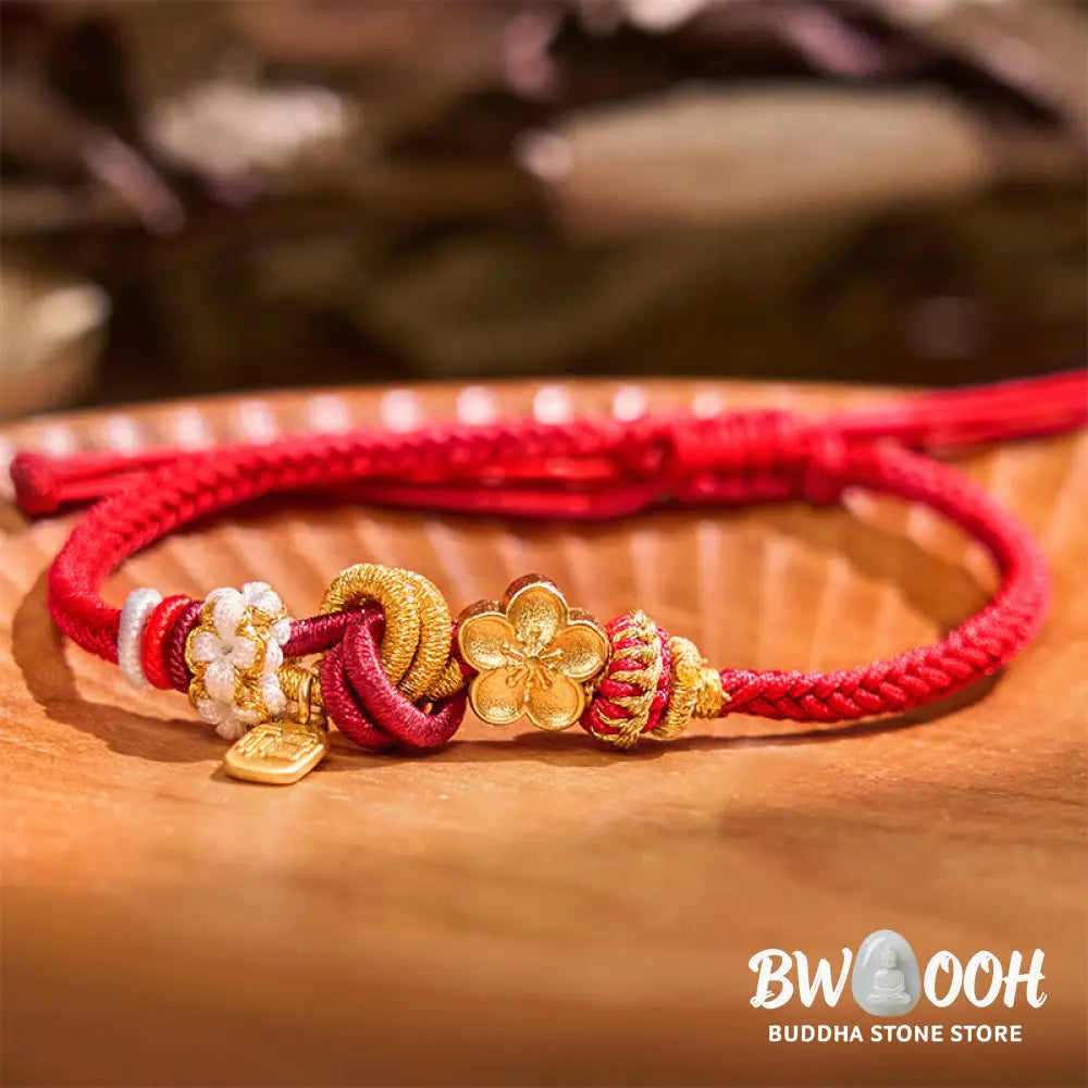 Buddha Stones Peach Blossom Happiness Charm Luck Red String Bracelet - BWOOOH - Peach Blossom(Wrist Circumference