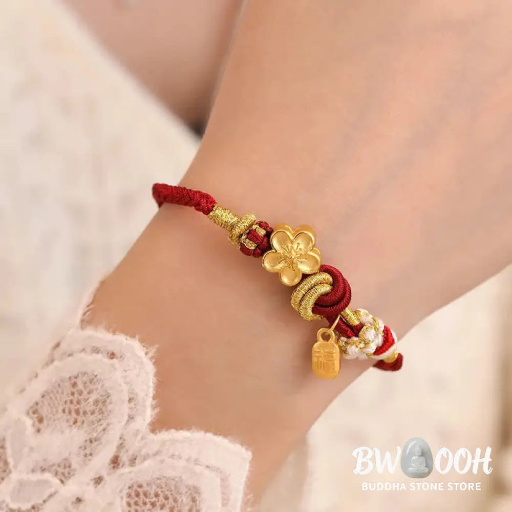 Buddha Stones Peach Blossom Happiness Charm Luck Red String Bracelet - BWOOOH - Peach Blossom(Wrist Circumference