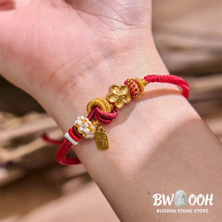 Buddha Stones Peach Blossom Happiness Charm Luck Red String Bracelet - BWOOOH - Peach Blossom(Wrist Circumference