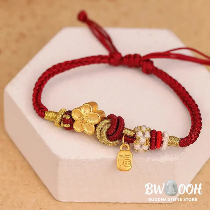 Buddha Stones Peach Blossom Happiness Charm Luck Red String Bracelet - BWOOOH - Peach Blossom(Wrist Circumference