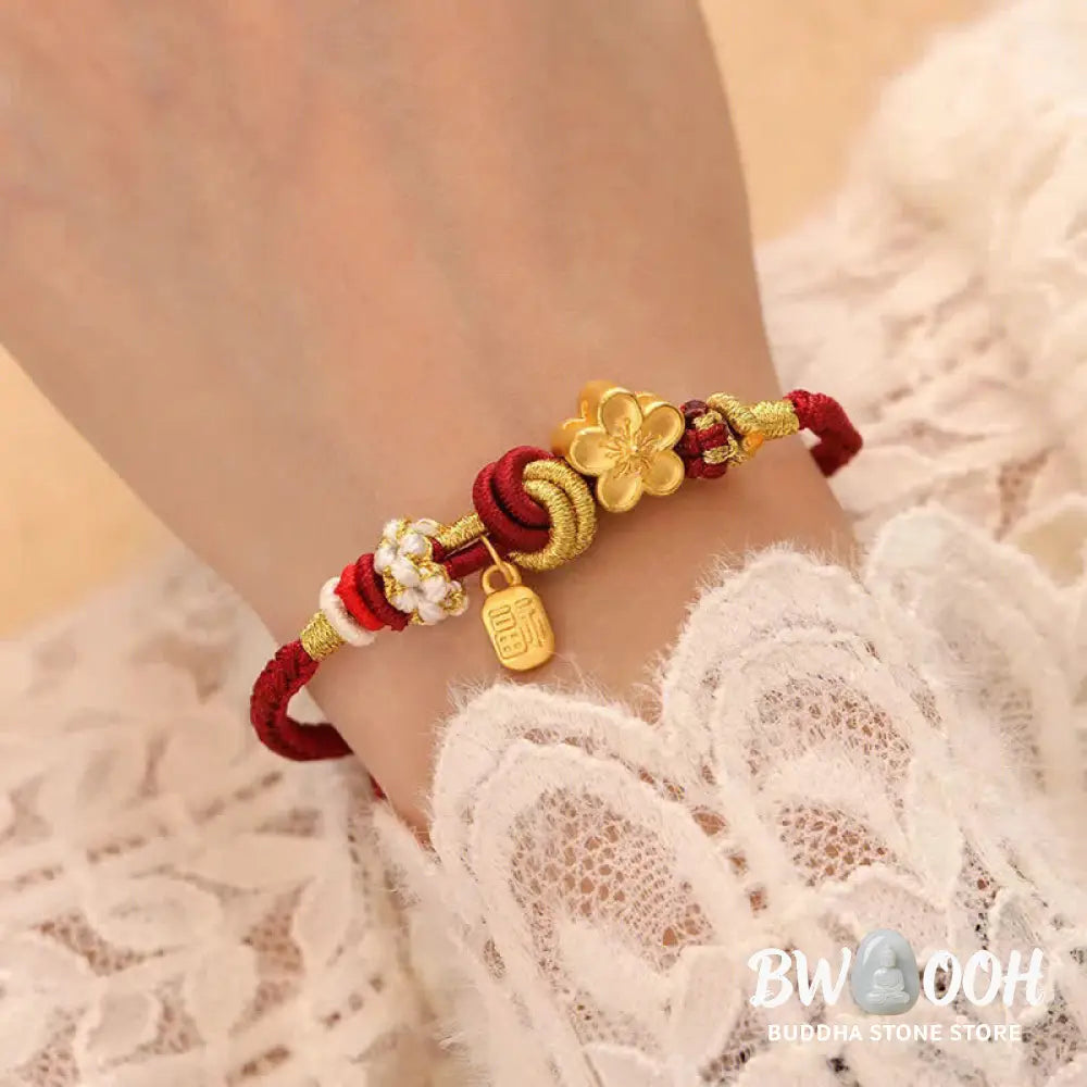 Buddha Stones Peach Blossom Happiness Charm Luck Red String Bracelet - BWOOOH - Peach Blossom(Wrist Circumference