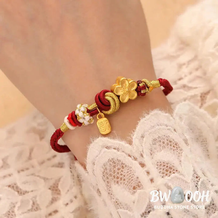 Buddha Stones Peach Blossom Happiness Charm Luck Red String Bracelet - BWOOOH - Peach Blossom(Wrist Circumference