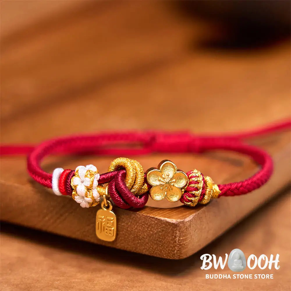 Buddha Stones Peach Blossom Happiness Charm Luck Red String Bracelet - BWOOOH - Peach Blossom(Wrist Circumference