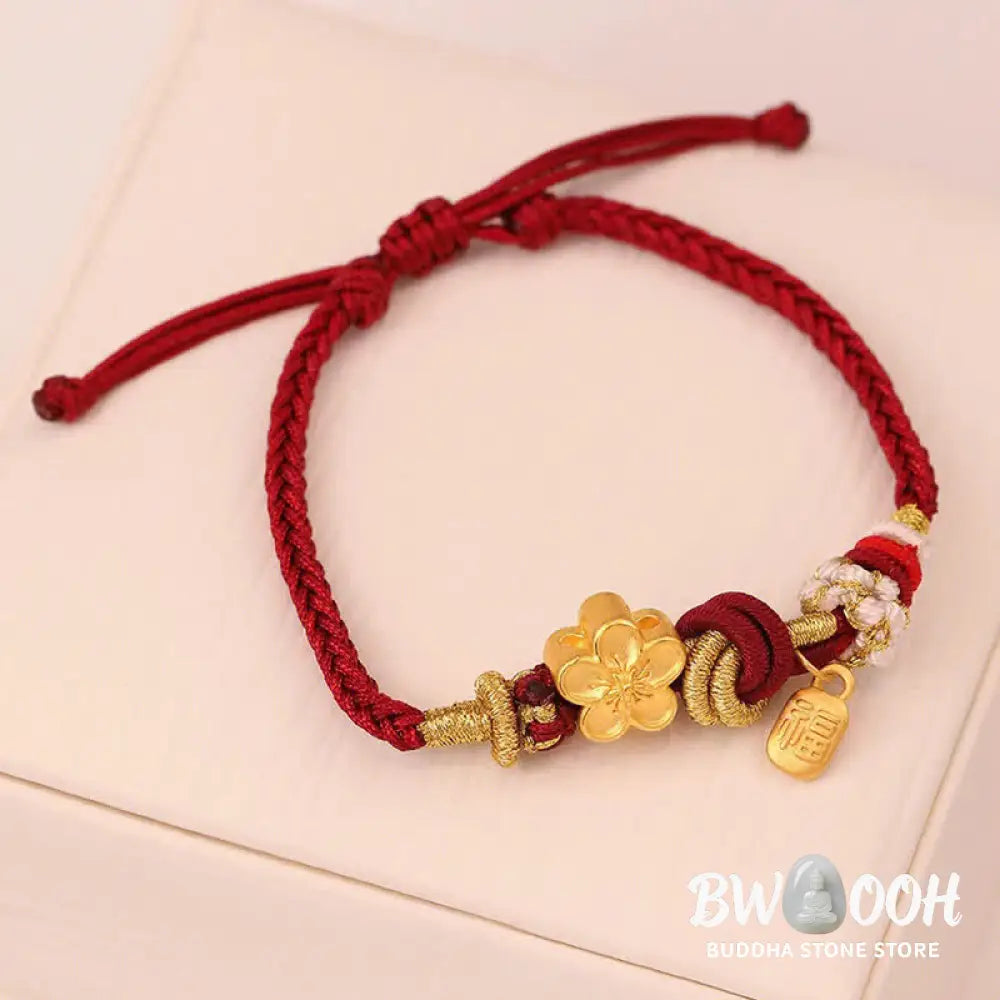 Buddha Stones Peach Blossom Happiness Charm Luck Red String Bracelet - BWOOOH - Peach Blossom(Wrist Circumference