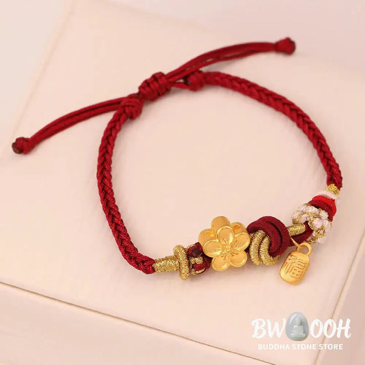 Buddha Stones Peach Blossom Happiness Charm Luck Red String Bracelet - BWOOOH - Peach Blossom(Wrist Circumference