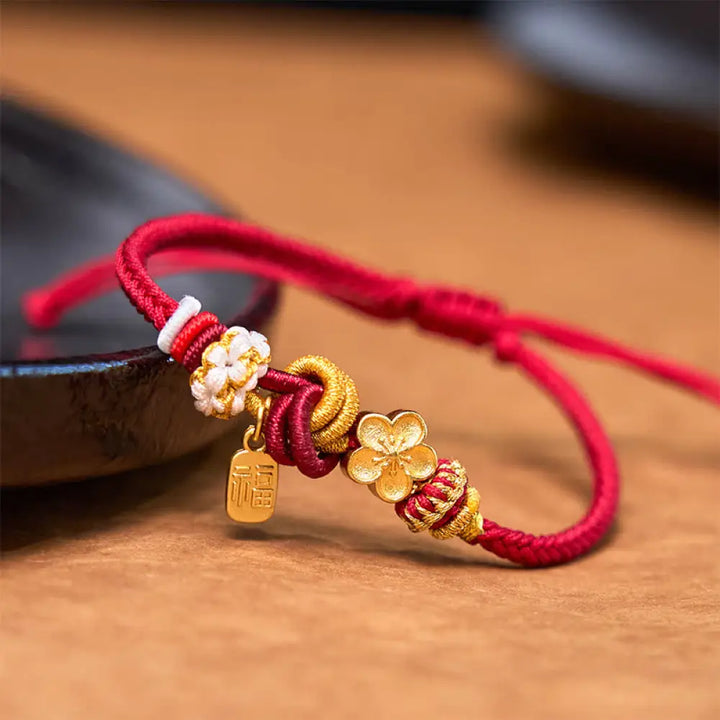 Buddha Stones Peach Blossom Happiness Charm Luck Red String Bracelet - BWOOOH - Peach Blossom(Wrist Circumference
