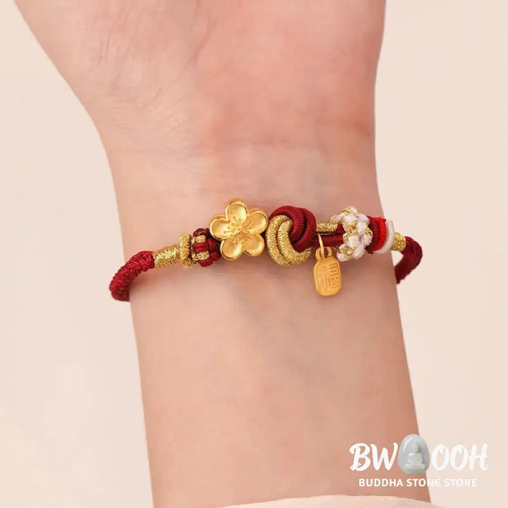 Buddha Stones Peach Blossom Happiness Charm Luck Red String Bracelet - BWOOOH - Peach Blossom(Wrist Circumference