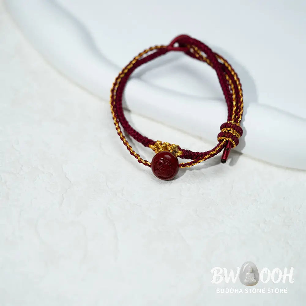 Buddha Stones Peach Blossom Knot Cinnabar Beads Eight-strand Braid Blessing Bracelet - Red Rope &amp; Cinnabar(Wrist