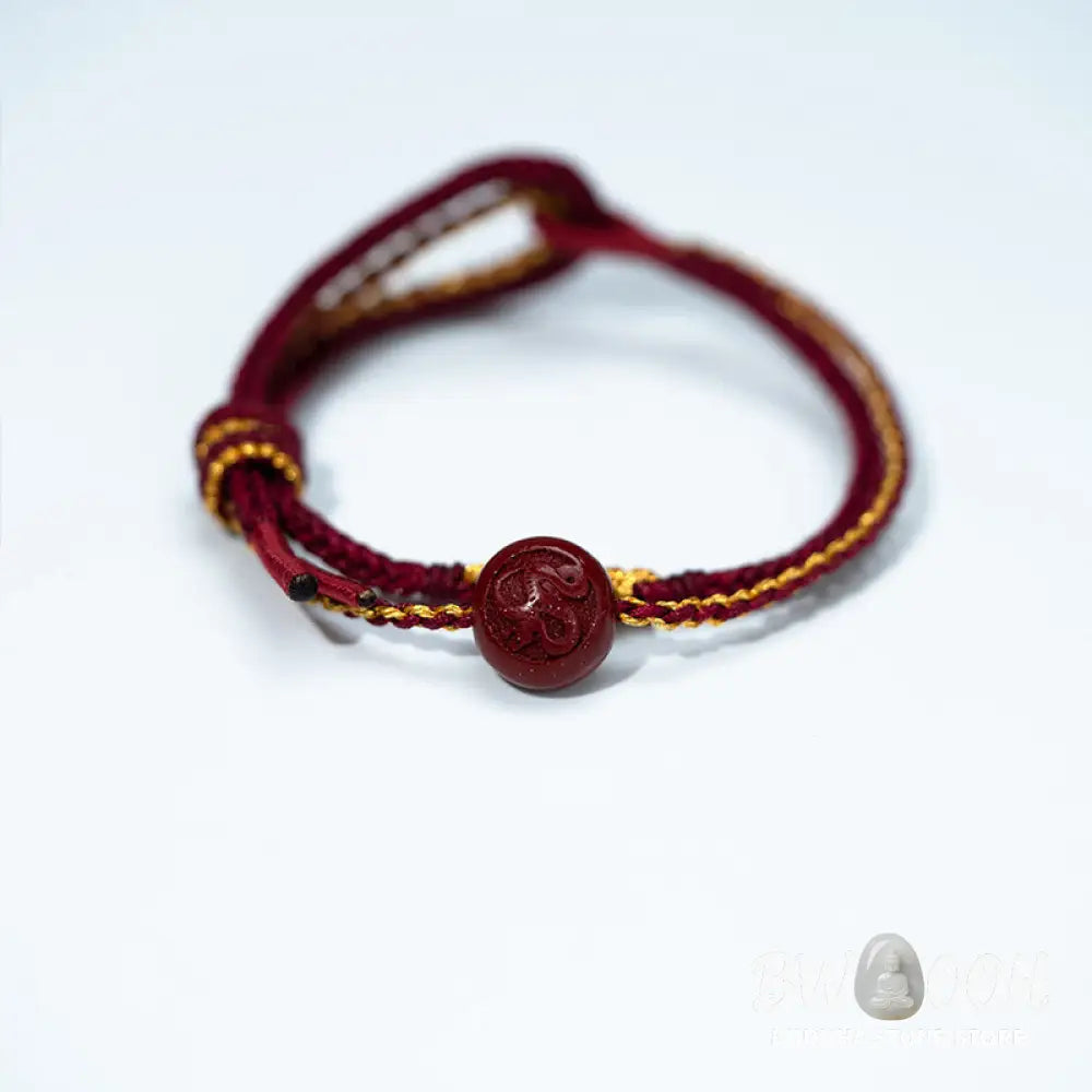 Buddha Stones Peach Blossom Knot Cinnabar Beads Eight-strand Braid Blessing Bracelet - Red Rope & Cinnabar(Wrist