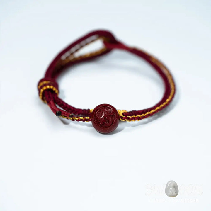 Buddha Stones Peach Blossom Knot Cinnabar Beads Eight-strand Braid Blessing Bracelet - Red Rope &amp; Cinnabar(Wrist