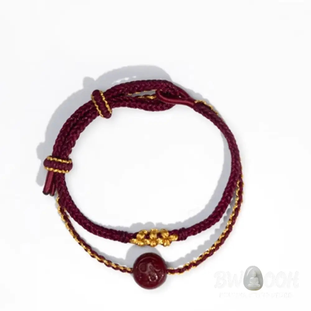 Buddha Stones Peach Blossom Knot Cinnabar Beads Eight-strand Braid Blessing Bracelet - Red Rope &amp; Cinnabar(Wrist