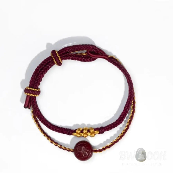 Buddha Stones Peach Blossom Knot Cinnabar Beads Eight-strand Braid Blessing Bracelet - Red Rope &amp; Cinnabar(Wrist