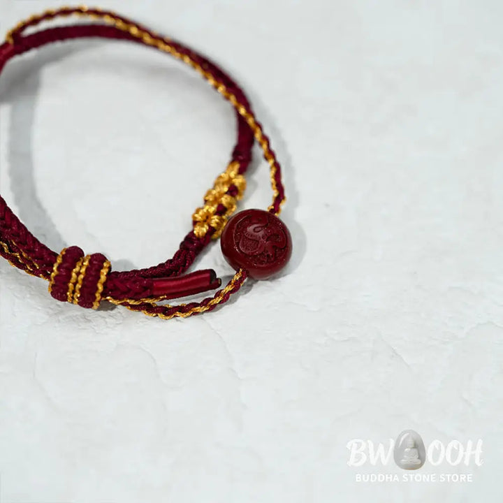 Buddha Stones Peach Blossom Knot Cinnabar Beads Eight-strand Braid Blessing Bracelet - Red Rope &amp; Cinnabar(Wrist