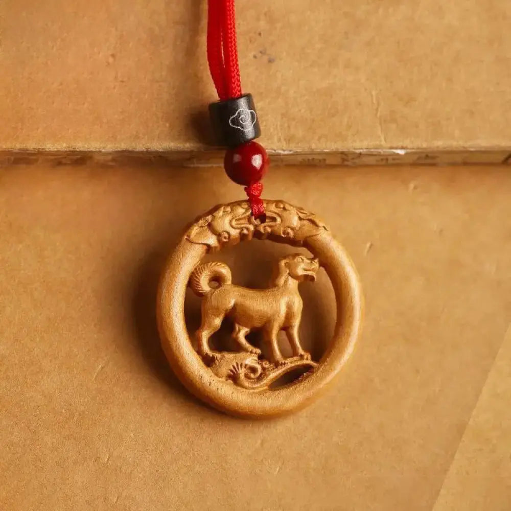 Buddha Stones Peach Wood Chinese Zodiac Year Of The Horse Ward Off Evil Spirits Necklace Pendants - BWOOOH - Peach