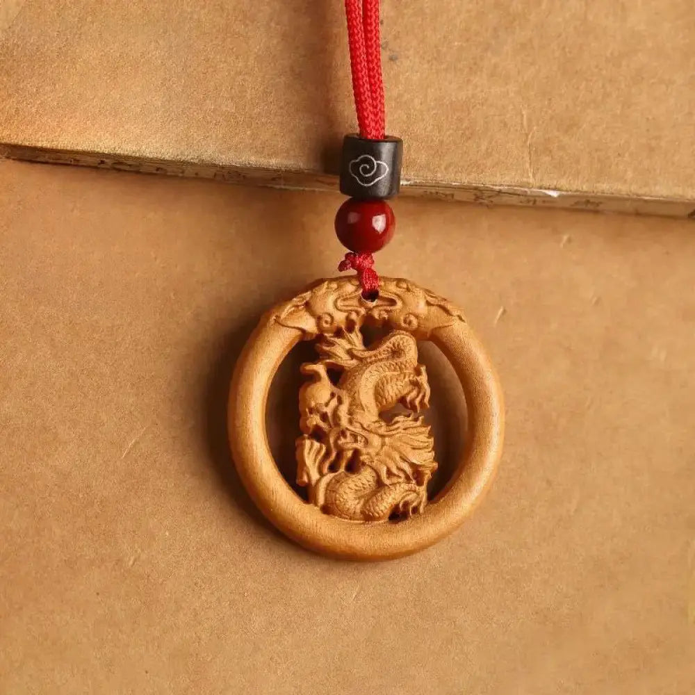Buddha Stones Peach Wood Chinese Zodiac Year Of The Horse Ward Off Evil Spirits Necklace Pendants - BWOOOH - Peach