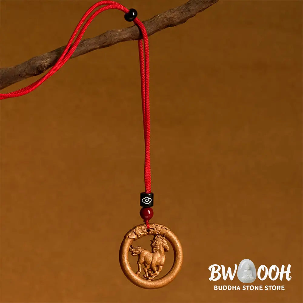 Buddha Stones Peach Wood Chinese Zodiac Year Of The Horse Ward Off Evil Spirits Necklace Pendants - BWOOOH - Necklaces