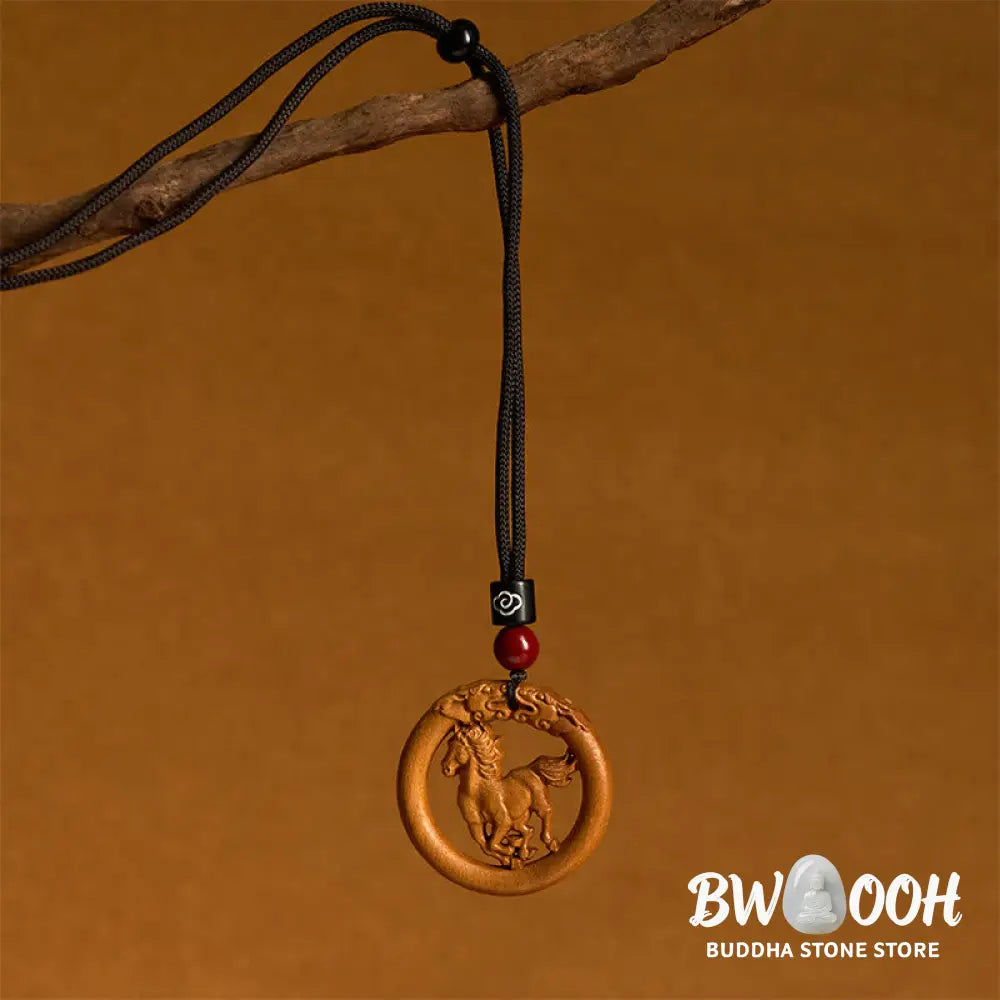 Buddha Stones Peach Wood Chinese Zodiac Year Of The Horse Ward Off Evil Spirits Necklace Pendants - BWOOOH - Necklaces