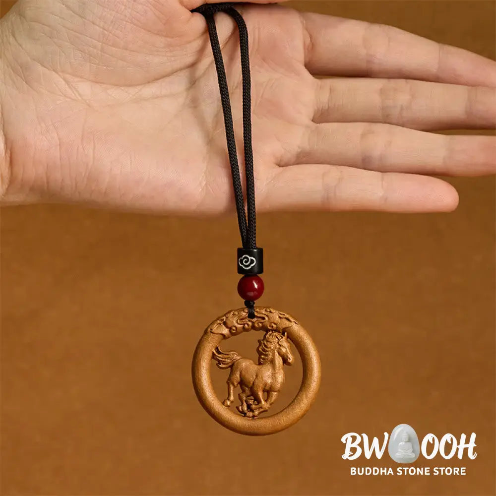Buddha Stones Peach Wood Chinese Zodiac Year Of The Horse Ward Off Evil Spirits Necklace Pendants - BWOOOH - Necklaces