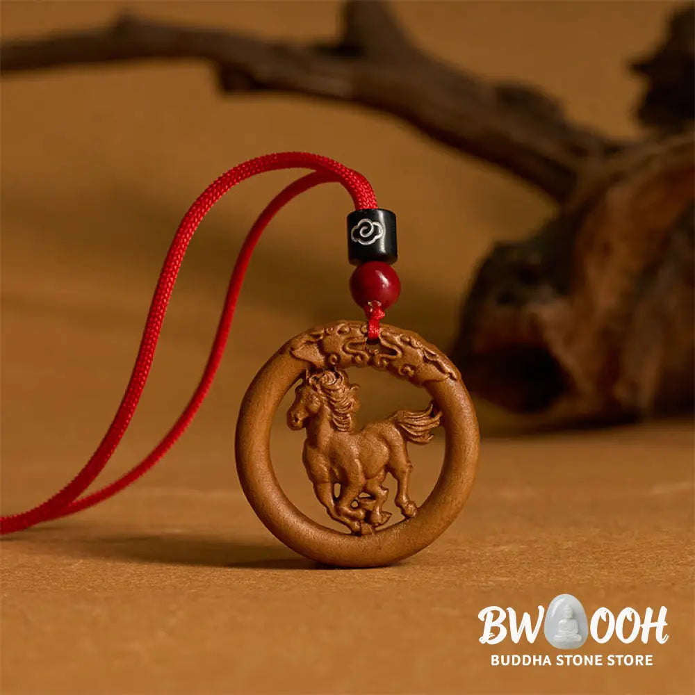 Buddha Stones Peach Wood Chinese Zodiac Year Of The Horse Ward Off Evil Spirits Necklace Pendants - BWOOOH - Necklaces