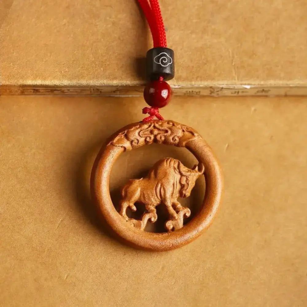 Buddha Stones Peach Wood Chinese Zodiac Year Of The Horse Ward Off Evil Spirits Necklace Pendants - BWOOOH - Peach
