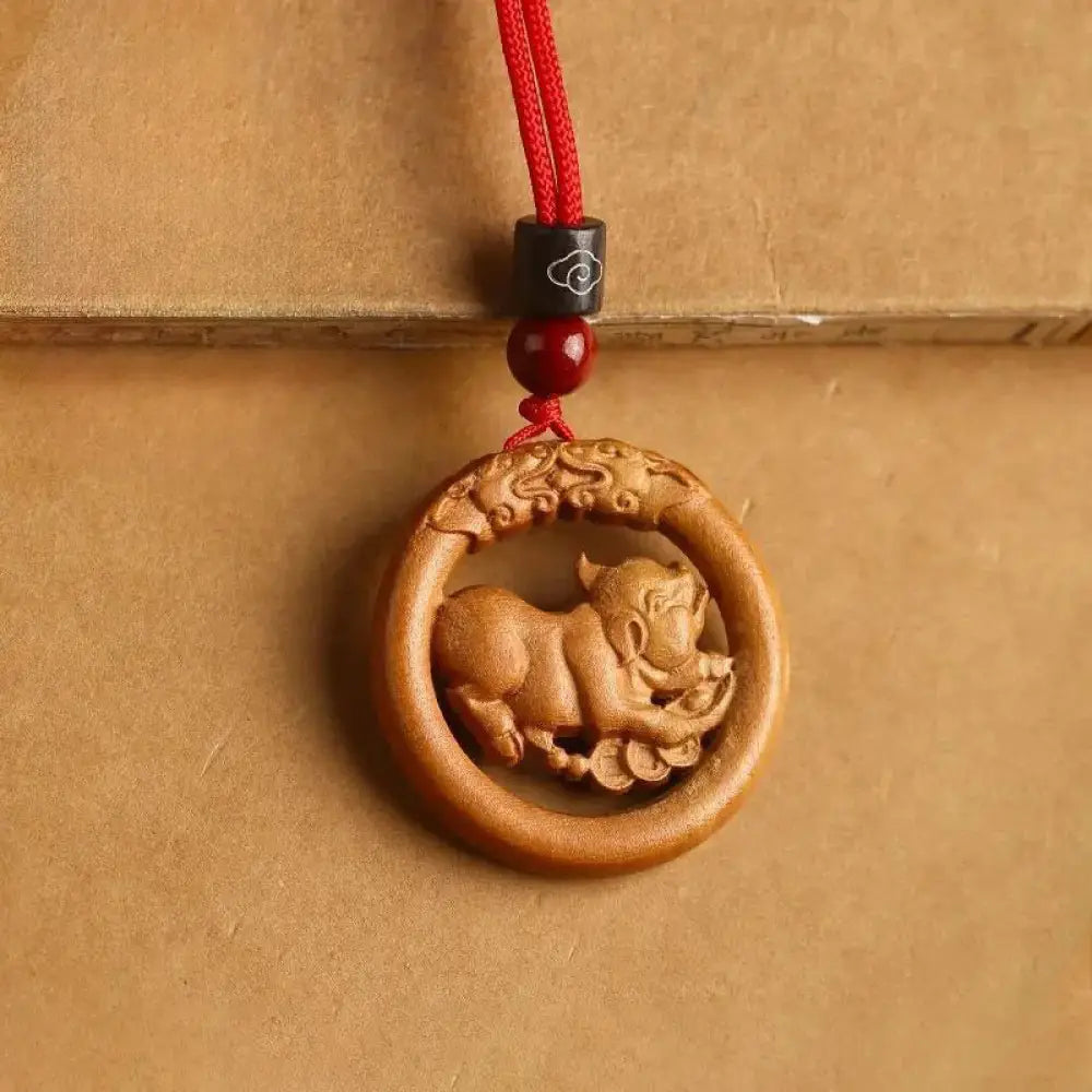 Buddha Stones Peach Wood Chinese Zodiac Year Of The Horse Ward Off Evil Spirits Necklace Pendants - BWOOOH - Peach
