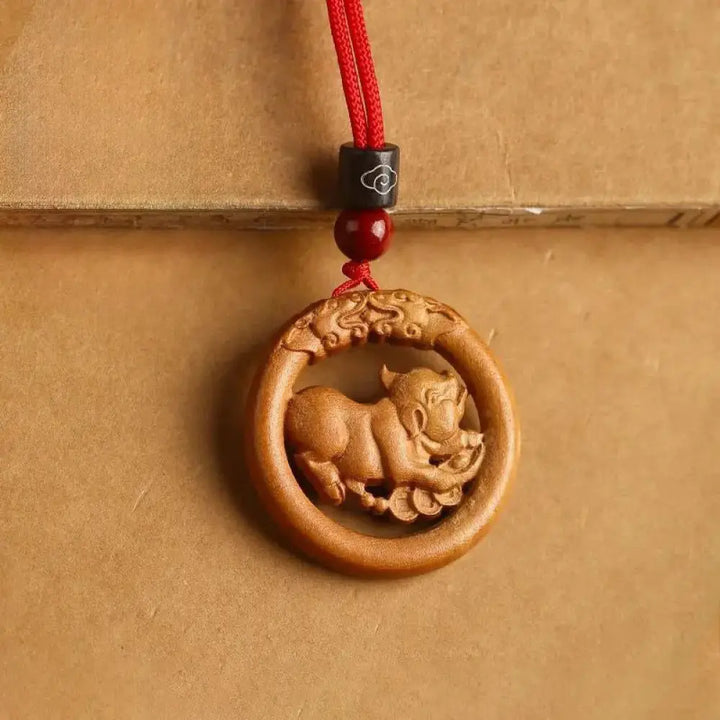 Buddha Stones Peach Wood Chinese Zodiac Year Of The Horse Ward Off Evil Spirits Necklace Pendants - BWOOOH - Peach