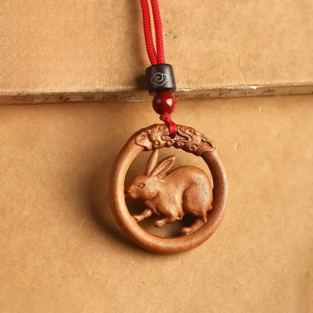 Buddha Stones Peach Wood Chinese Zodiac Year Of The Horse Ward Off Evil Spirits Necklace Pendants - BWOOOH - Peach