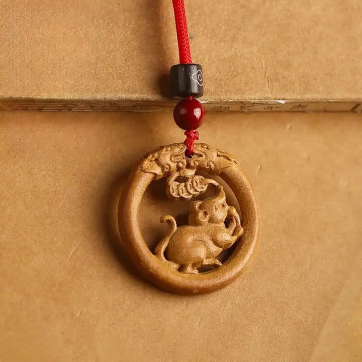 Buddha Stones Peach Wood Chinese Zodiac Year Of The Horse Ward Off Evil Spirits Necklace Pendants - BWOOOH - Peach