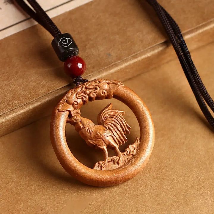 Buddha Stones Peach Wood Chinese Zodiac Year Of The Horse Ward Off Evil Spirits Necklace Pendants - BWOOOH - Peach