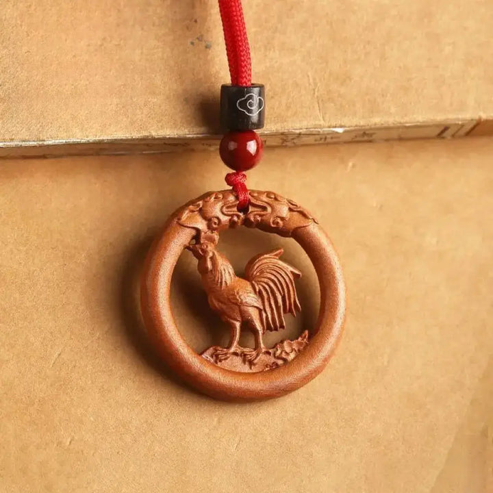 Buddha Stones Peach Wood Chinese Zodiac Year Of The Horse Ward Off Evil Spirits Necklace Pendants - BWOOOH - Peach