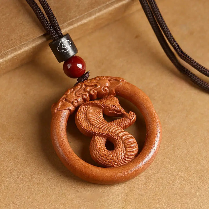 Buddha Stones Peach Wood Chinese Zodiac Year Of The Horse Ward Off Evil Spirits Necklace Pendants - BWOOOH - Peach