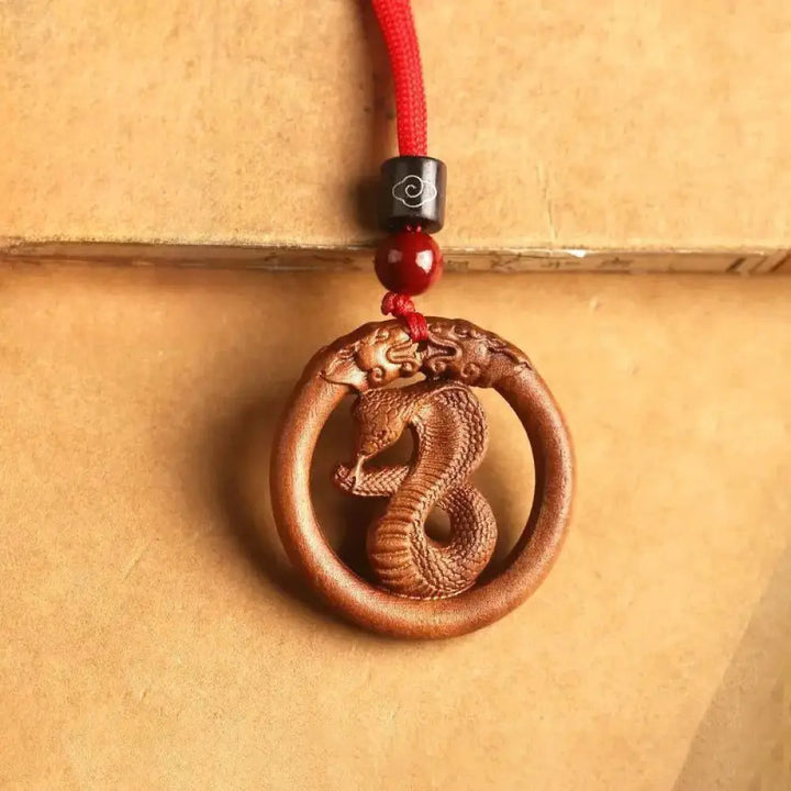 Buddha Stones Peach Wood Chinese Zodiac Year Of The Horse Ward Off Evil Spirits Necklace Pendants - BWOOOH - Peach