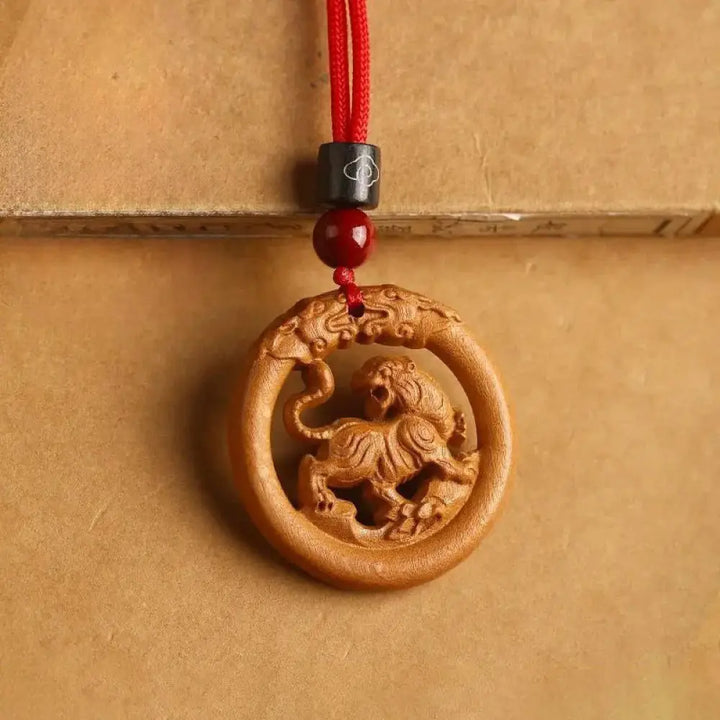 Buddha Stones Peach Wood Chinese Zodiac Year Of The Horse Ward Off Evil Spirits Necklace Pendants - BWOOOH - Peach