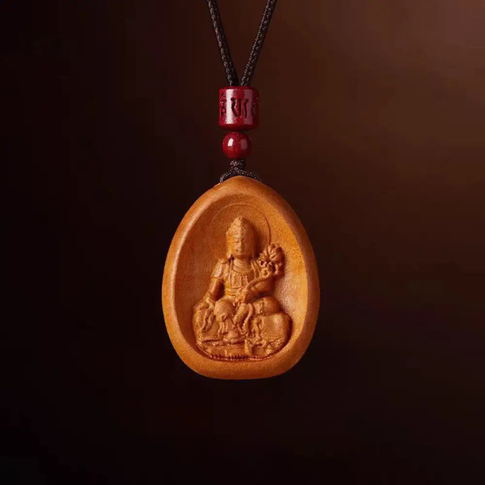 Buddha Stones Peach Wood Cinnabar Om Mani Padme Hum Chinese Zodiac Black String Necklace Pendants - BWOOOH - Peach