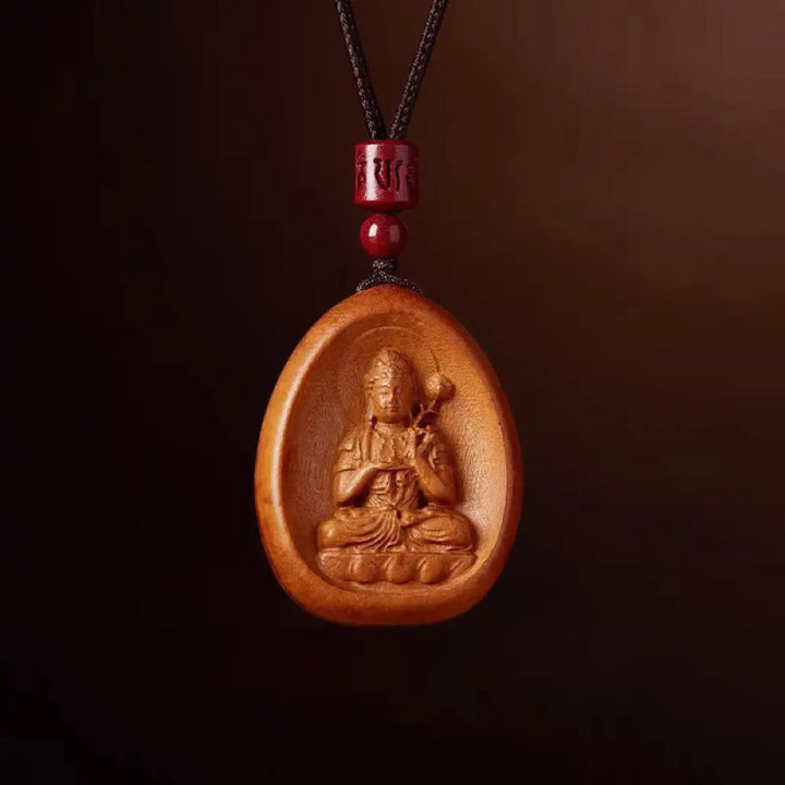 Buddha Stones Peach Wood Cinnabar Om Mani Padme Hum Chinese Zodiac Black String Necklace Pendants - BWOOOH - Peach