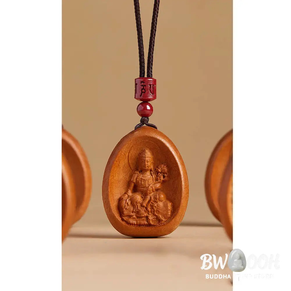 Buddha Stones Peach Wood Cinnabar Om Mani Padme Hum Chinese Zodiac Black String Necklace Pendants - BWOOOH - Necklaces