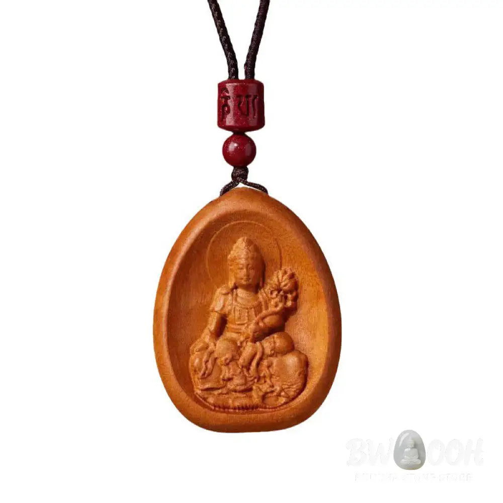 Buddha Stones Peach Wood Cinnabar Om Mani Padme Hum Chinese Zodiac Black String Necklace Pendants - BWOOOH - Necklaces