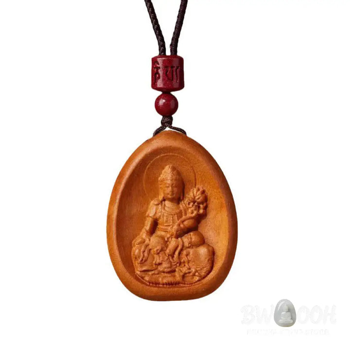 Buddha Stones Peach Wood Cinnabar Om Mani Padme Hum Chinese Zodiac Black String Necklace Pendants - BWOOOH - Necklaces