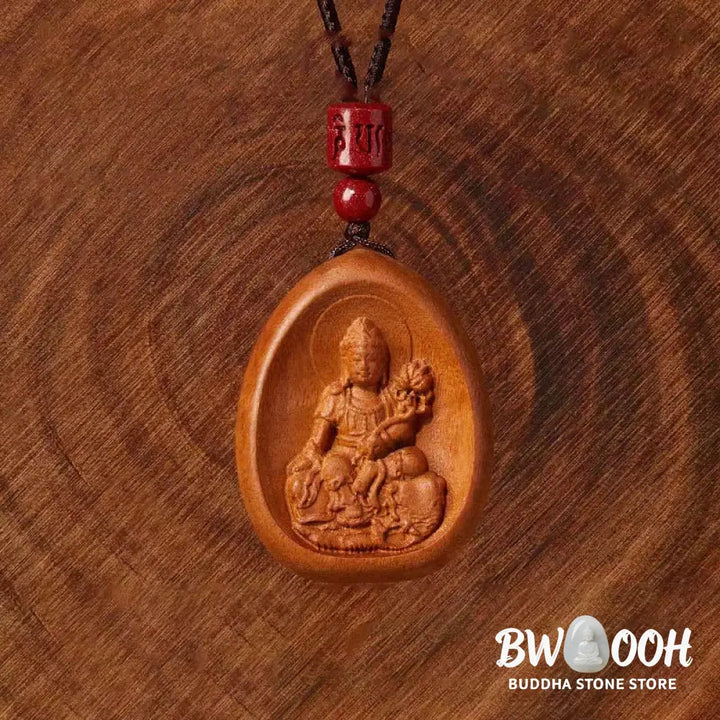 Buddha Stones Peach Wood Cinnabar Om Mani Padme Hum Chinese Zodiac Black String Necklace Pendants - BWOOOH - Necklaces