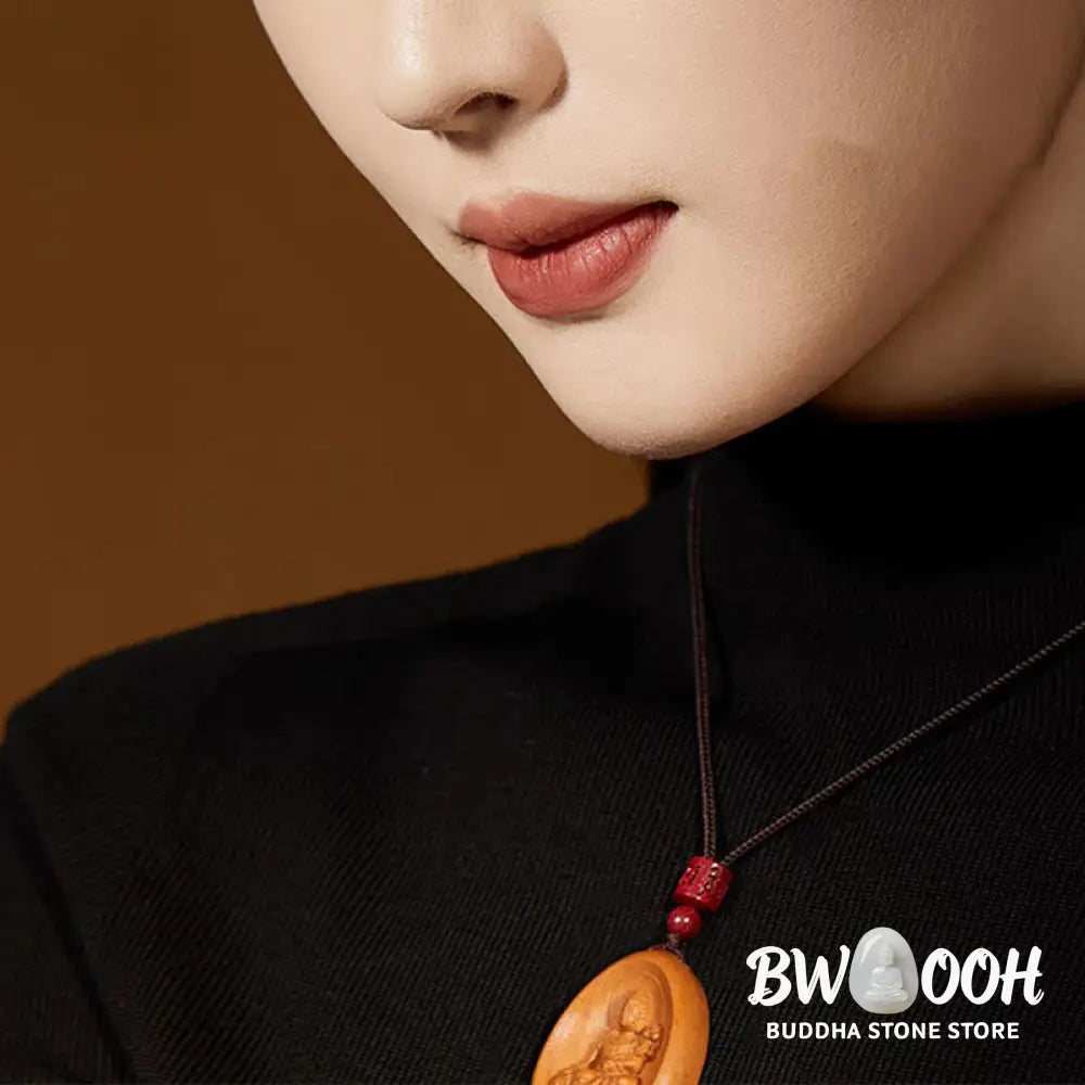 Buddha Stones Peach Wood Cinnabar Om Mani Padme Hum Chinese Zodiac Black String Necklace Pendants - BWOOOH - Necklaces