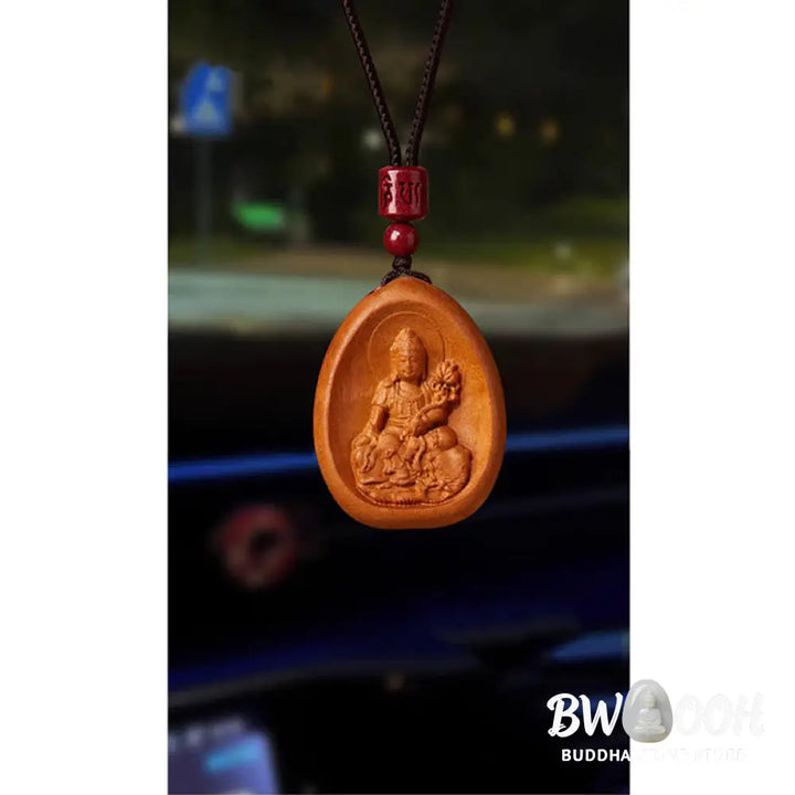 Buddha Stones Peach Wood Cinnabar Om Mani Padme Hum Chinese Zodiac Black String Necklace Pendants - BWOOOH - Necklaces