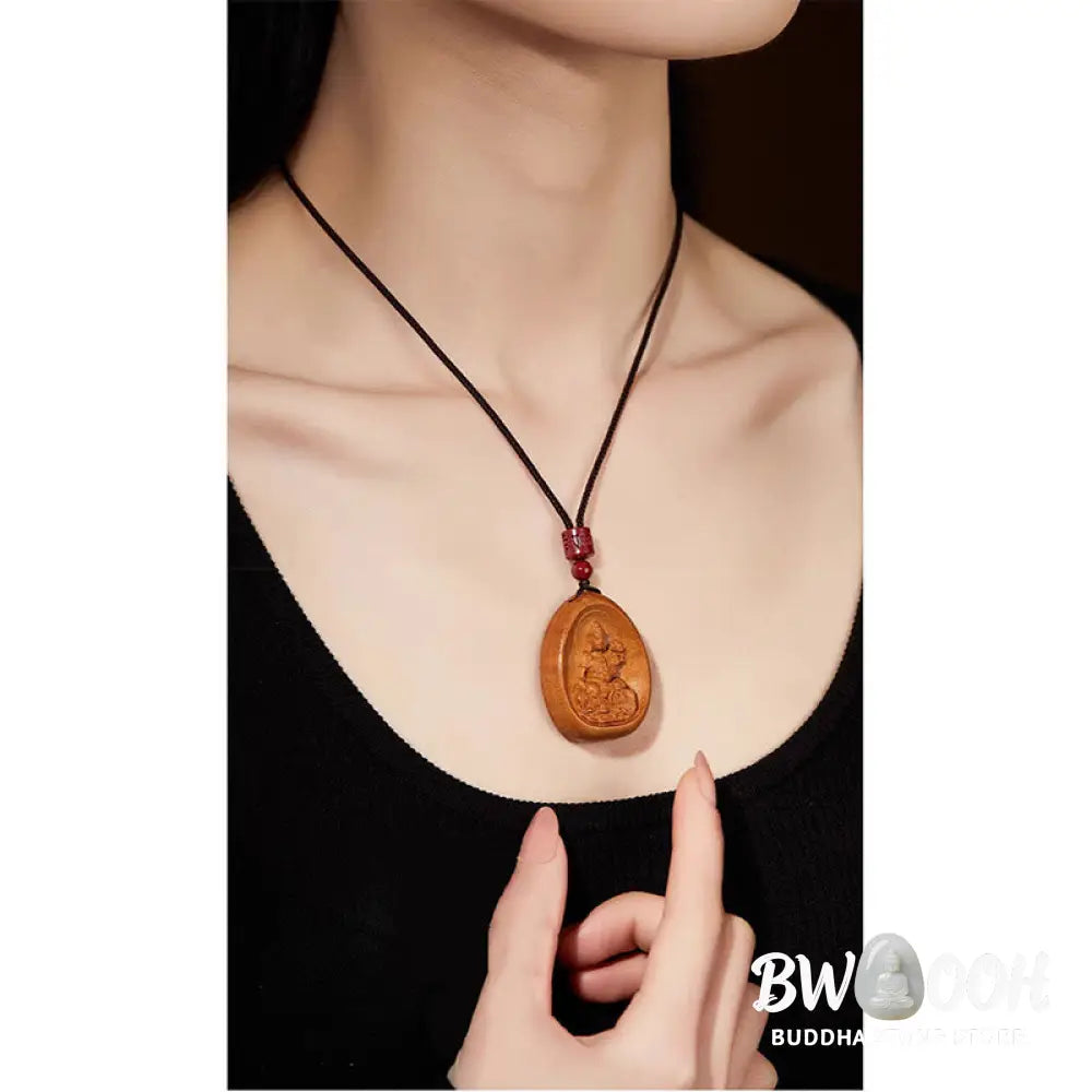 Buddha Stones Peach Wood Cinnabar Om Mani Padme Hum Chinese Zodiac Black String Necklace Pendants - BWOOOH - Necklaces