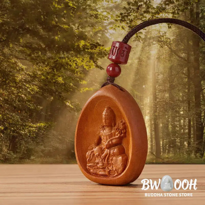 Buddha Stones Peach Wood Cinnabar Om Mani Padme Hum Chinese Zodiac Black String Necklace Pendants - BWOOOH - Necklaces