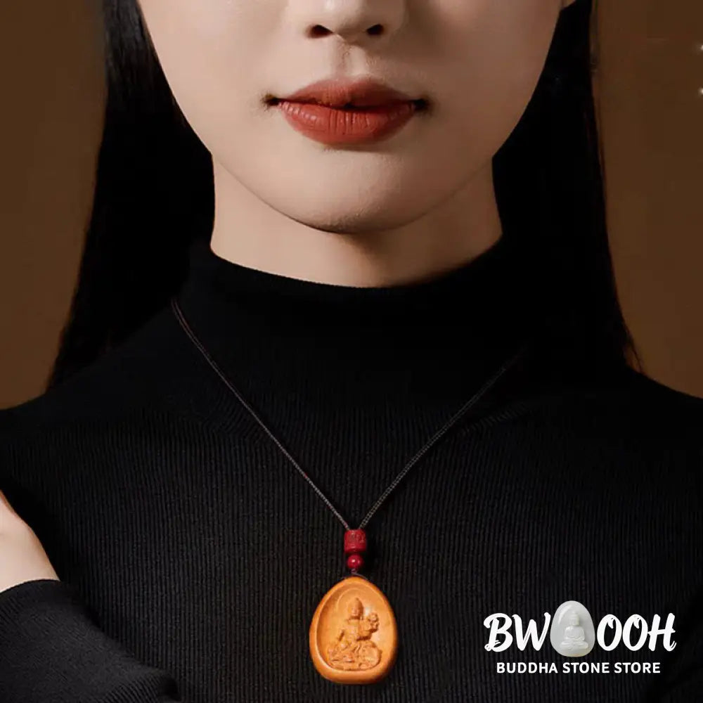 Buddha Stones Peach Wood Cinnabar Om Mani Padme Hum Chinese Zodiac Black String Necklace Pendants - BWOOOH - Necklaces