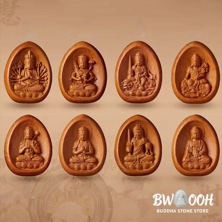 Buddha Stones Peach Wood Cinnabar Om Mani Padme Hum Chinese Zodiac Black String Necklace Pendants - BWOOOH - Necklaces